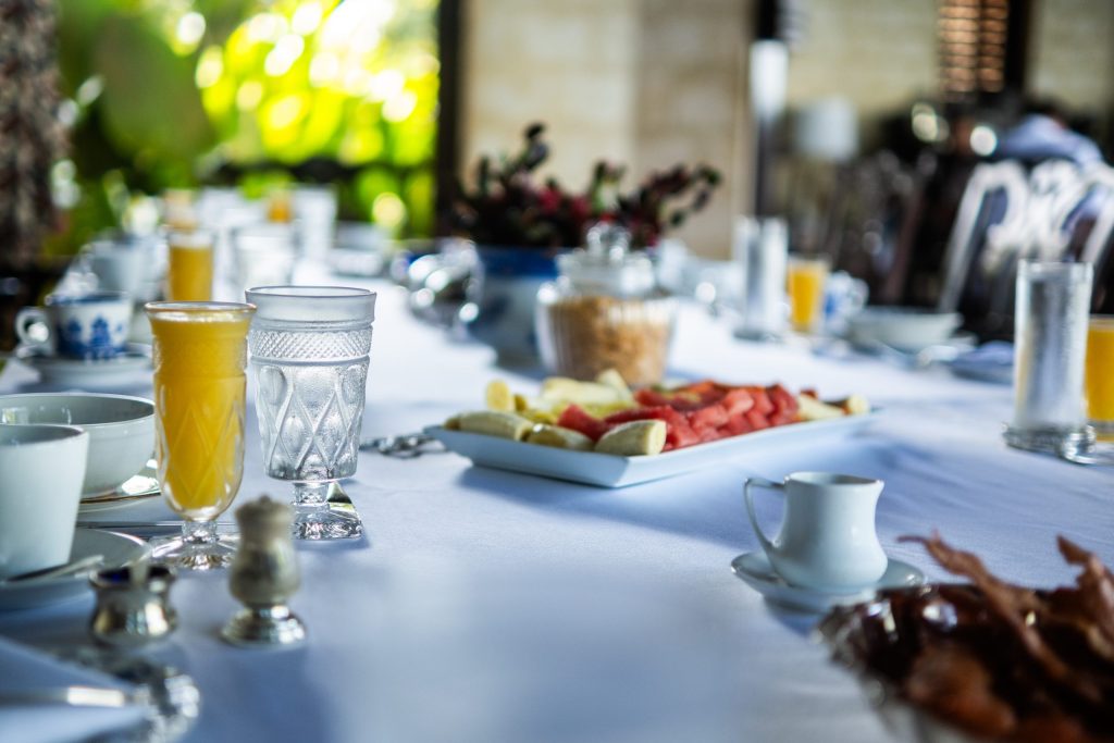 table set with food and drinks at mycomeditations psilocybin retreat