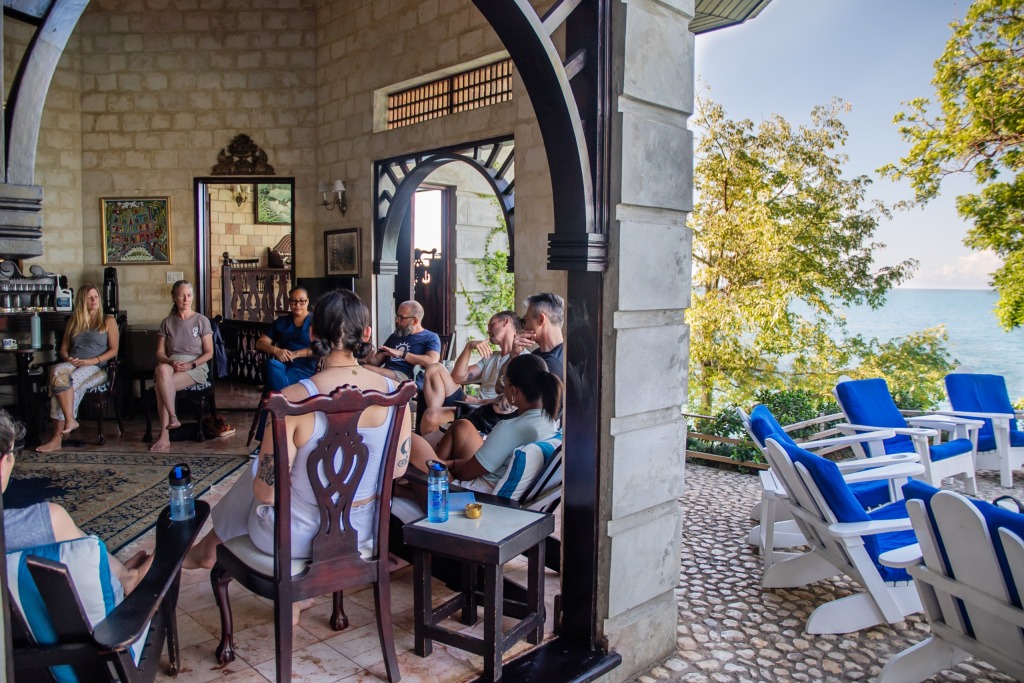 A group integration session at MycoMeditations psilocybin retreat