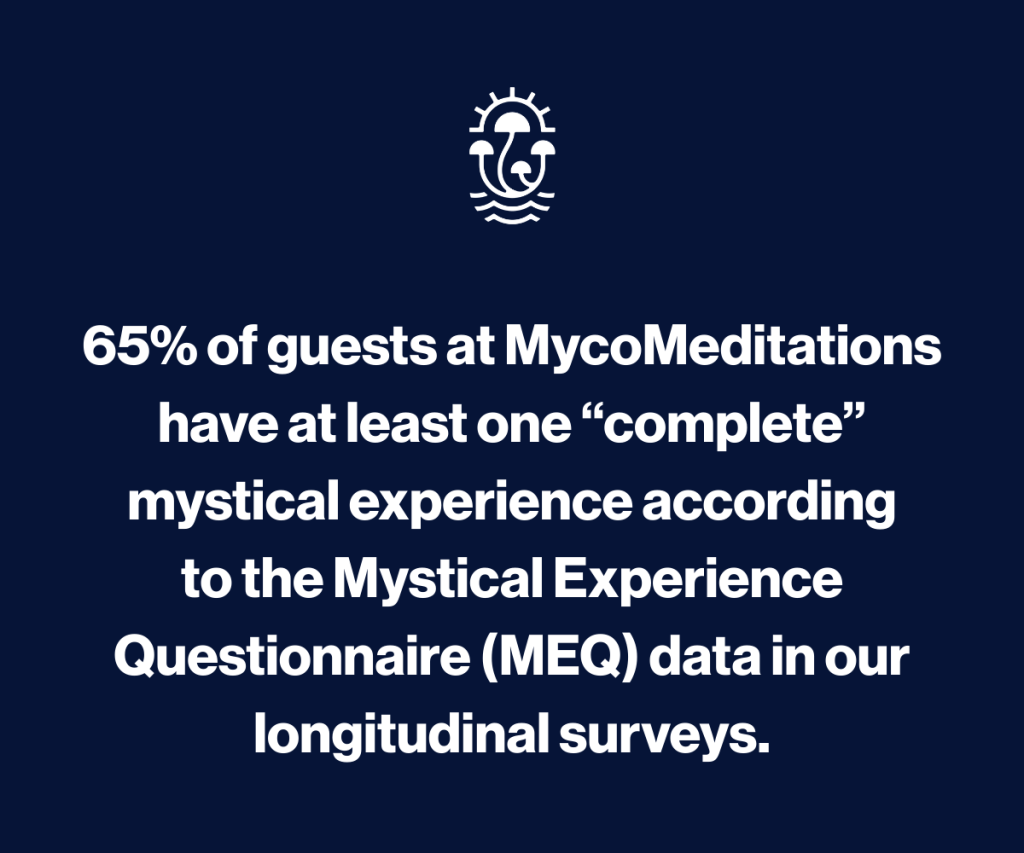 Statement that says 65% of MycoMeditations guests have a mystical experience